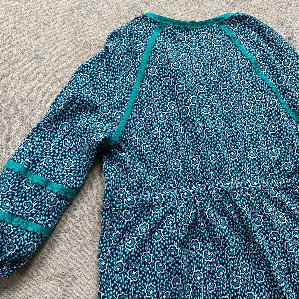 Boden Heidi Jersey Dress Green Floral 12 Boho Casual Midi Balloon Sleeve Lace - Picture 13 of 16